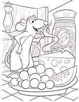 coloriage ratatouille remy devant un plat fumant